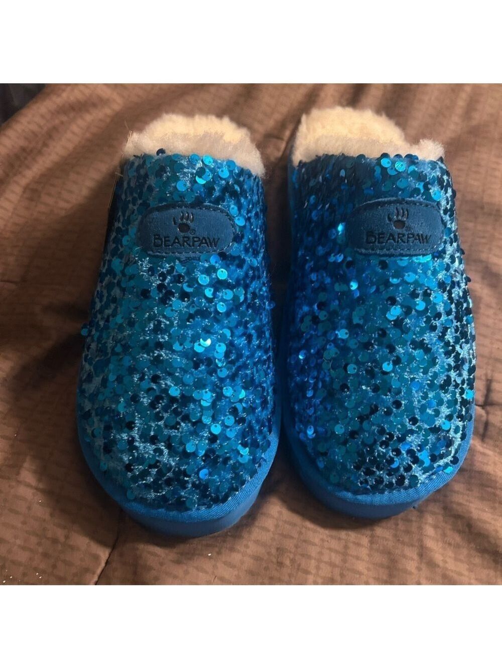 BearPaw Glittering Blue Sequin Slippers